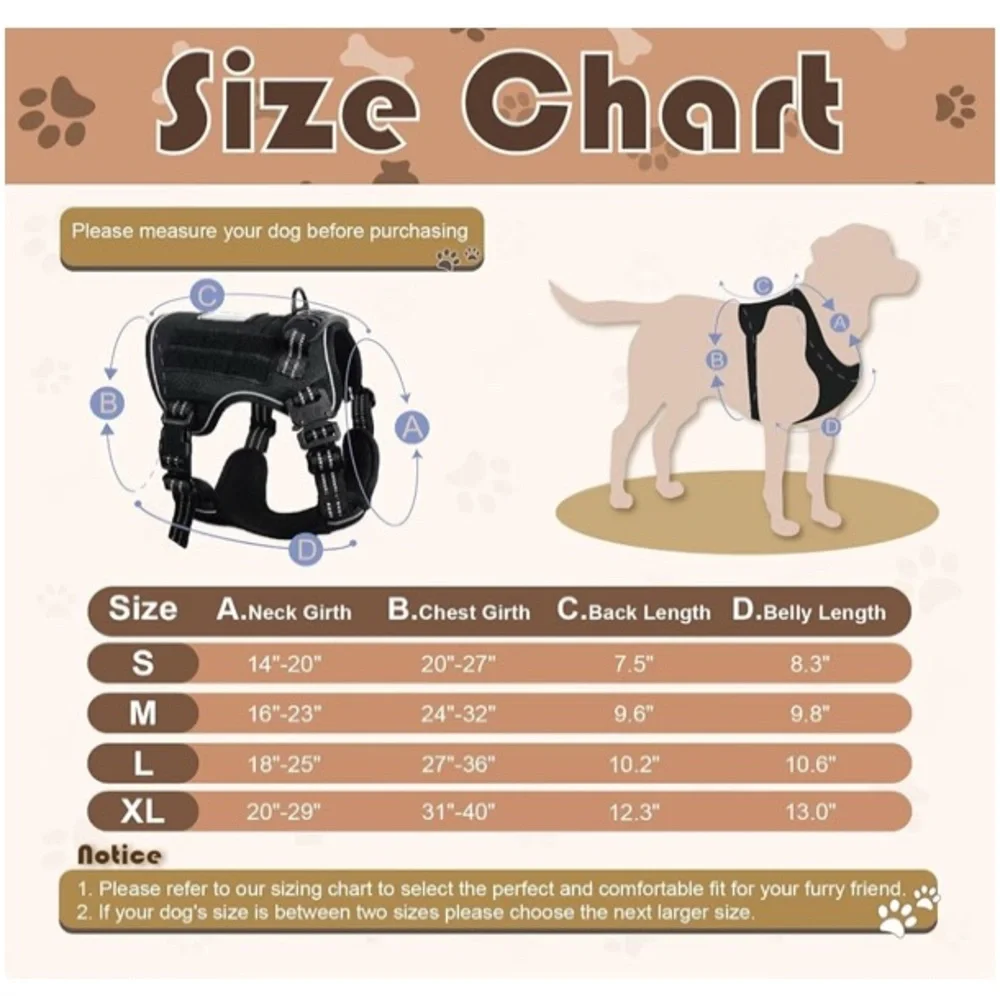 NWT Tactical Black Dog Harness Vest with AirTag Pocket & Adjustable Straps (XL)